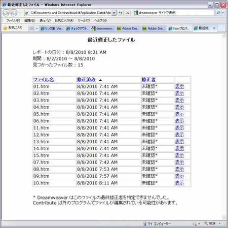 最近修正したファイルをブラウザで表示