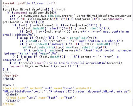 フォームノバリデートを行うJavaScript