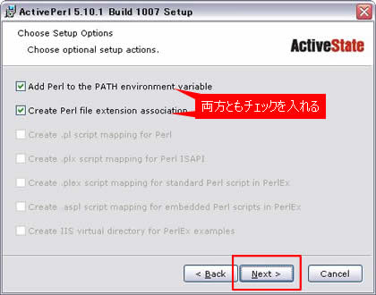 ActivePerlのセットアップオプションの選択