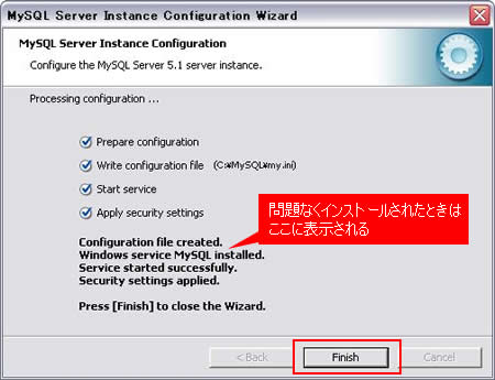 MySQLのセットアップが完了