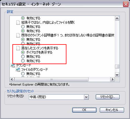 セキュリティ設定―インターネットゾーン